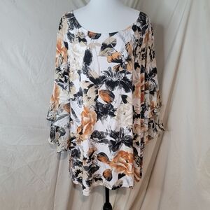 Susan Graver Harvest Floral Print Women's 3X Shirt Top Ruffle Sleeves